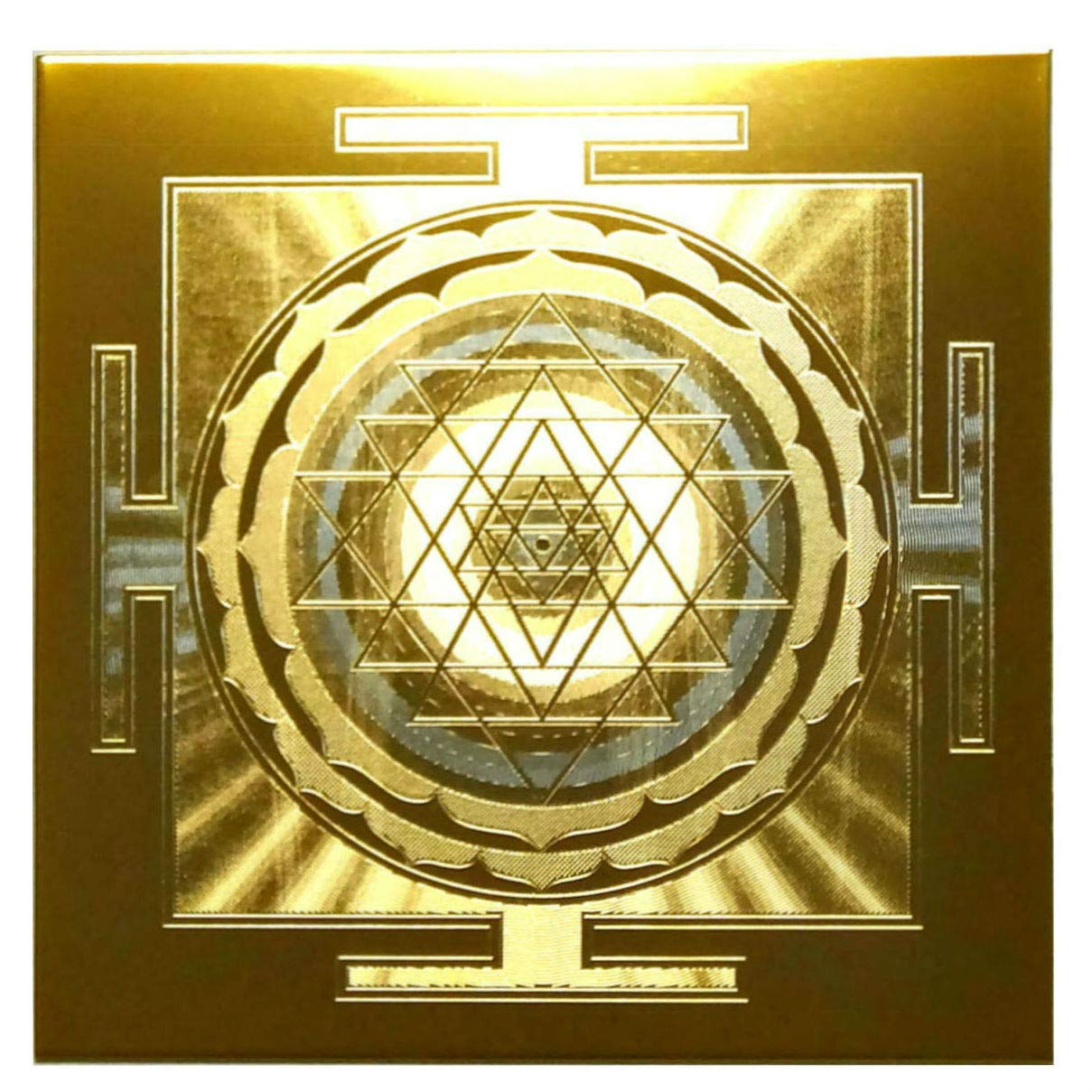 Sri Yantra Teller Nozomiya 10cm x 10cm Messing mit 24K Vergoldung Heilige Geometrie Wanddekoration gold