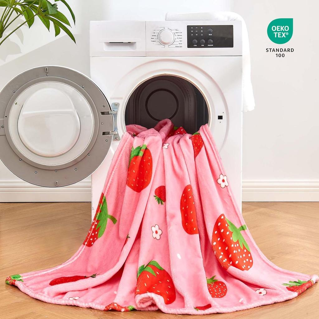 VIKAMA Strawberry Patterned Plush Blanket, Suitable For Bedroom And Living Room, a Warm And Decorative Home Accessory