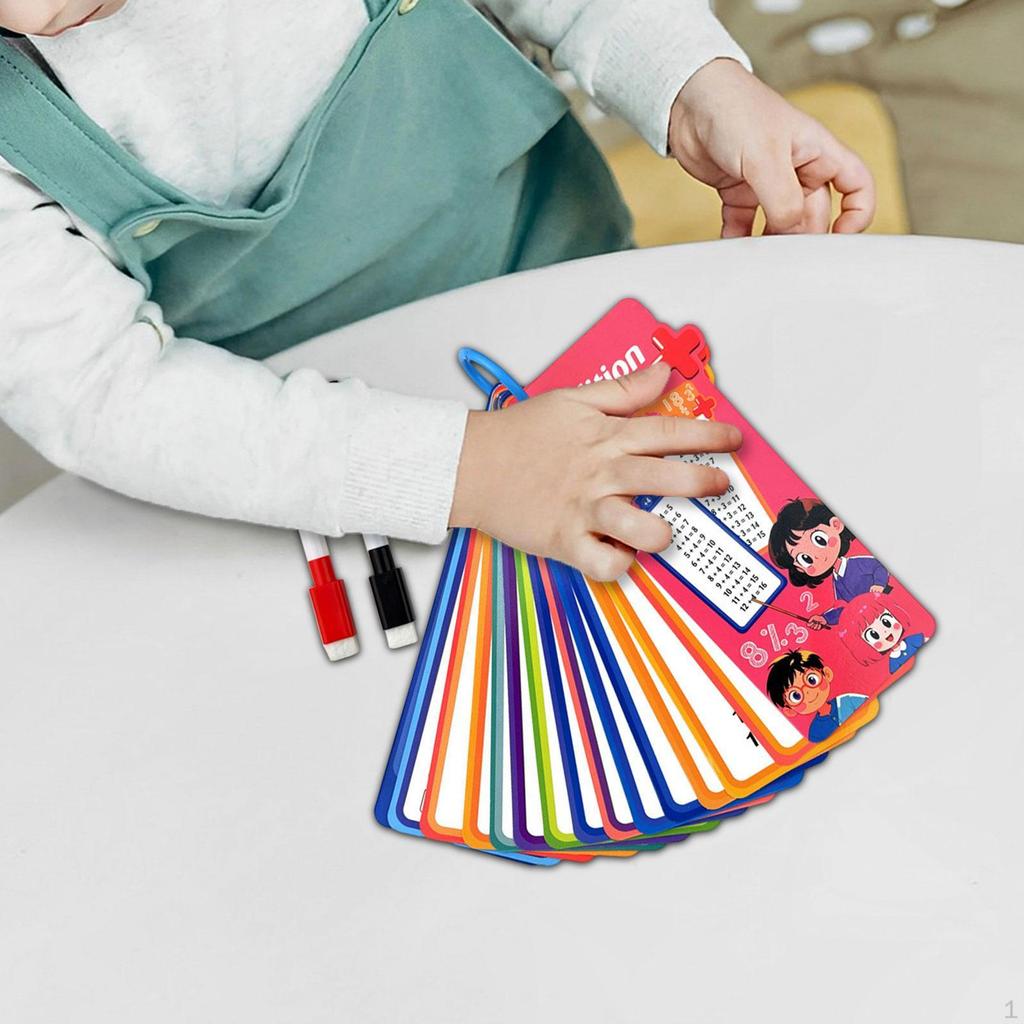 Kids Mathematics Flashcard with Binder Ring Reusable Tear Resistance 15 Card