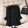 K-style Tencel Linen Professional Commute Ol White Shoulder Slim Looking Suit Collar Split 3/4 Sleeve Small Business Suit Coat