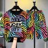 Leopard Zebra Streifen Buchstaben Aufdruck Kinder T-Shirt und Shorts 2-teiliges Set Sommer Freizeit Outfit für Jungen und Mädchen Kinder T-Shirt Set