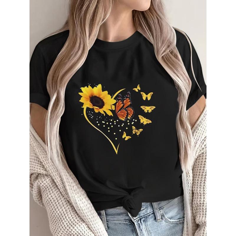 

European Size Short-Sleeved T-Shirt with Letter Pattern Print, Casual Round Neck Tee for Women, Size Women S Clothing. 4XL