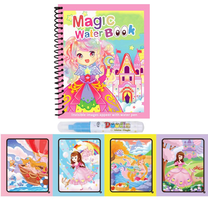 1pc Reusable Water Drawing Book Magic Water Book Mess-Free Magic Painting Pad with Refillable Water Pen Learning Education Toy
