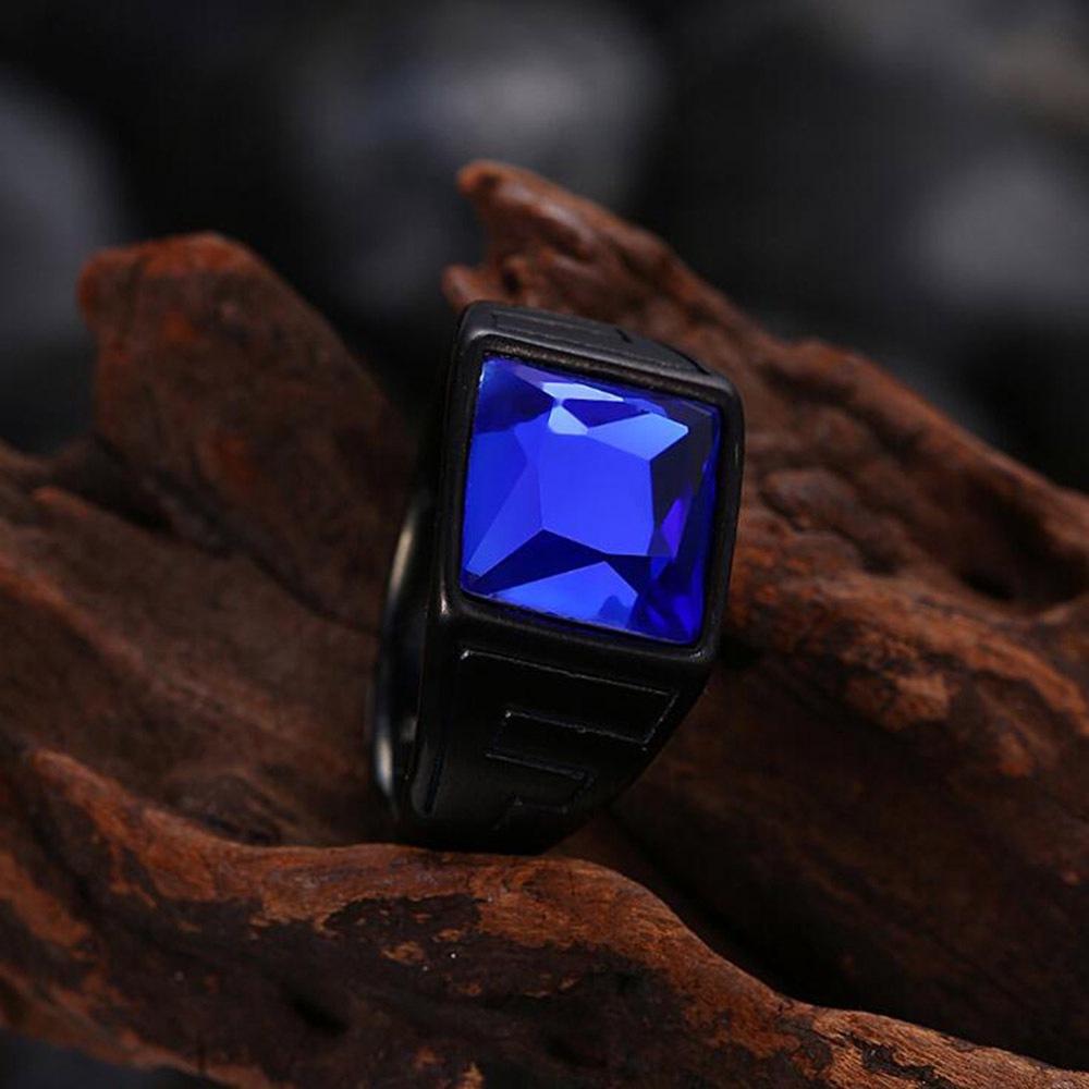 Square Sapphire Domineering Totem Men's Fashion Hand Accessories Street Hip-Hop Punk Ring