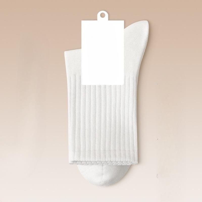 Ladies Spring and Autumn Pure Cotton New Solid Color Rubber Band Antibacterial Sports Leisure Sweat Absorbing Tube Cotton Socks