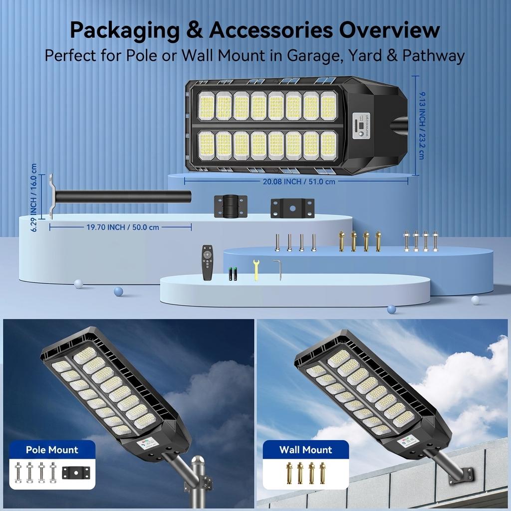 Professional EU Local Stock All-in-One Solar Street Lamp with 9Ah LiFePO4 Battery Motion Sensor Remote Control EU Delivery