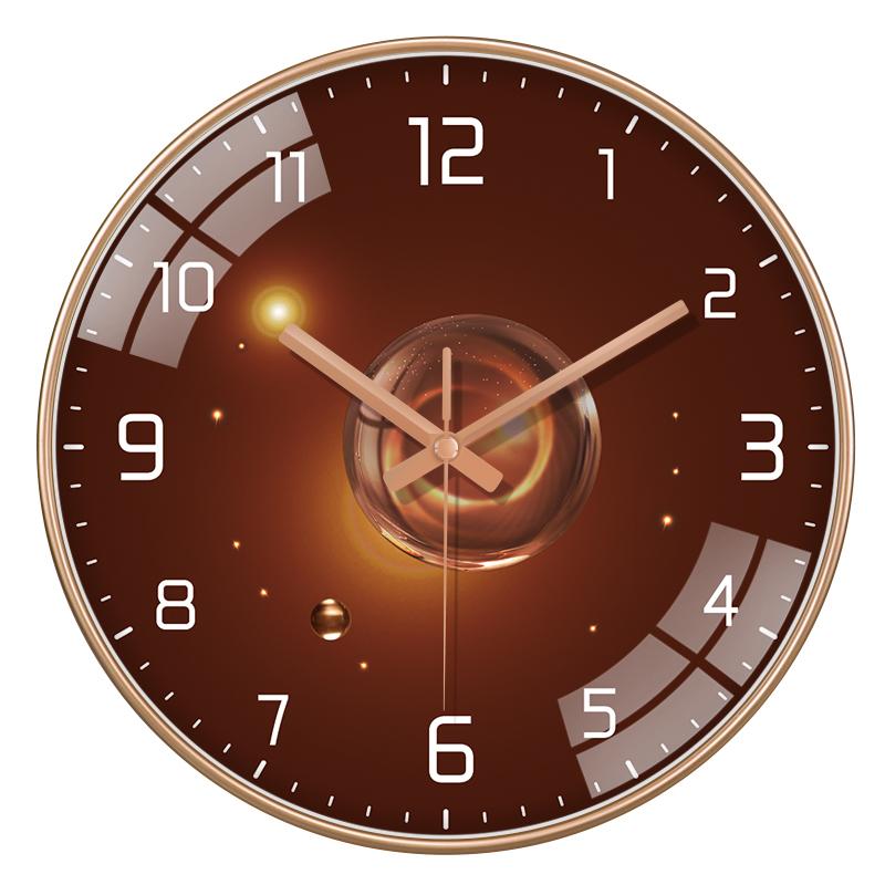 Luxury Brown Wall Clock Silent Minimalist Starlight 2D Dial Easy-to-Read Numeral Clock for Modern Living Room Bedroom Home Decor
