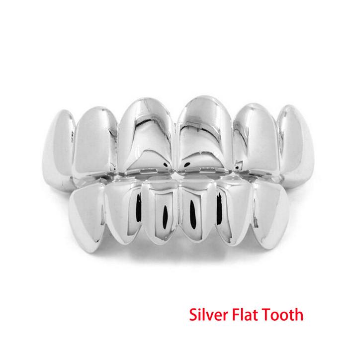Trendy Hip Hop Gold Silver Plated Teeth Grillz Top Bottom Set With Silicone Real Shiny Vampire Tooth Sets Fashion Accessory