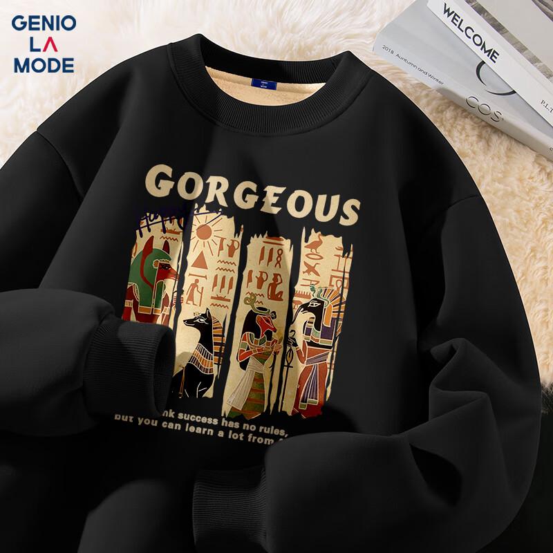 GENIOLAMODE Men's Fleece-Lined Round Neck Sweatshirt