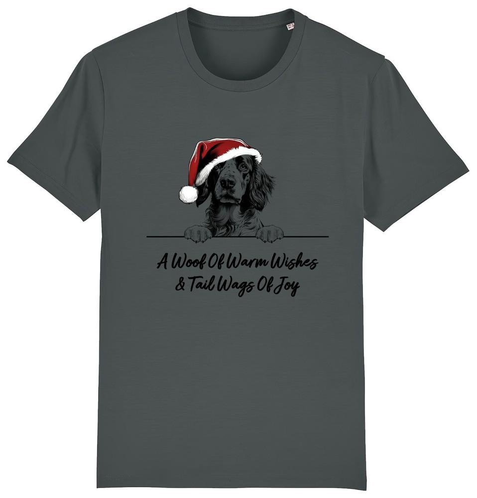 ENGLISH SETTER Christmas Dog T-Shirt Adults Kids Woof Wishes Tail Wags Joy Gift
