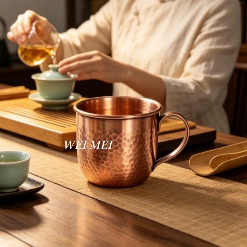 Vintage Pure Copper Espresso Coffee Mug,Home 400 ml Handle Breakfast Cup,Handcrafted Engraving Hammer Texture Copper Tea Cup