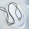 Sexy Lace up Bow Black Rope Chain with Small Silver Metal Heart Pendant Women Elegant Choker Necklace Jewelry