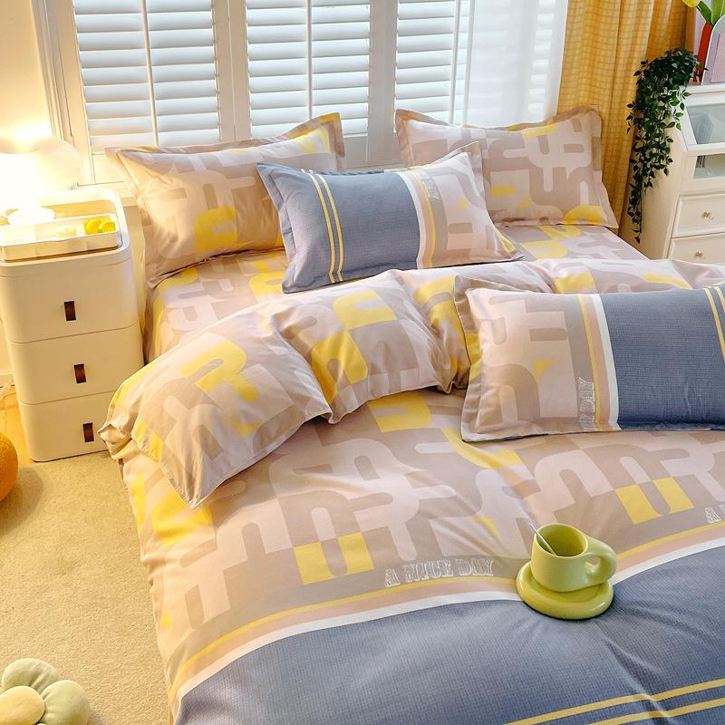 INS Double-sided Availability Pink Blue Cute Cat And Rabbit Bedding Set Duvet Cover Sheets With Pillowcases Full Size Bedroom