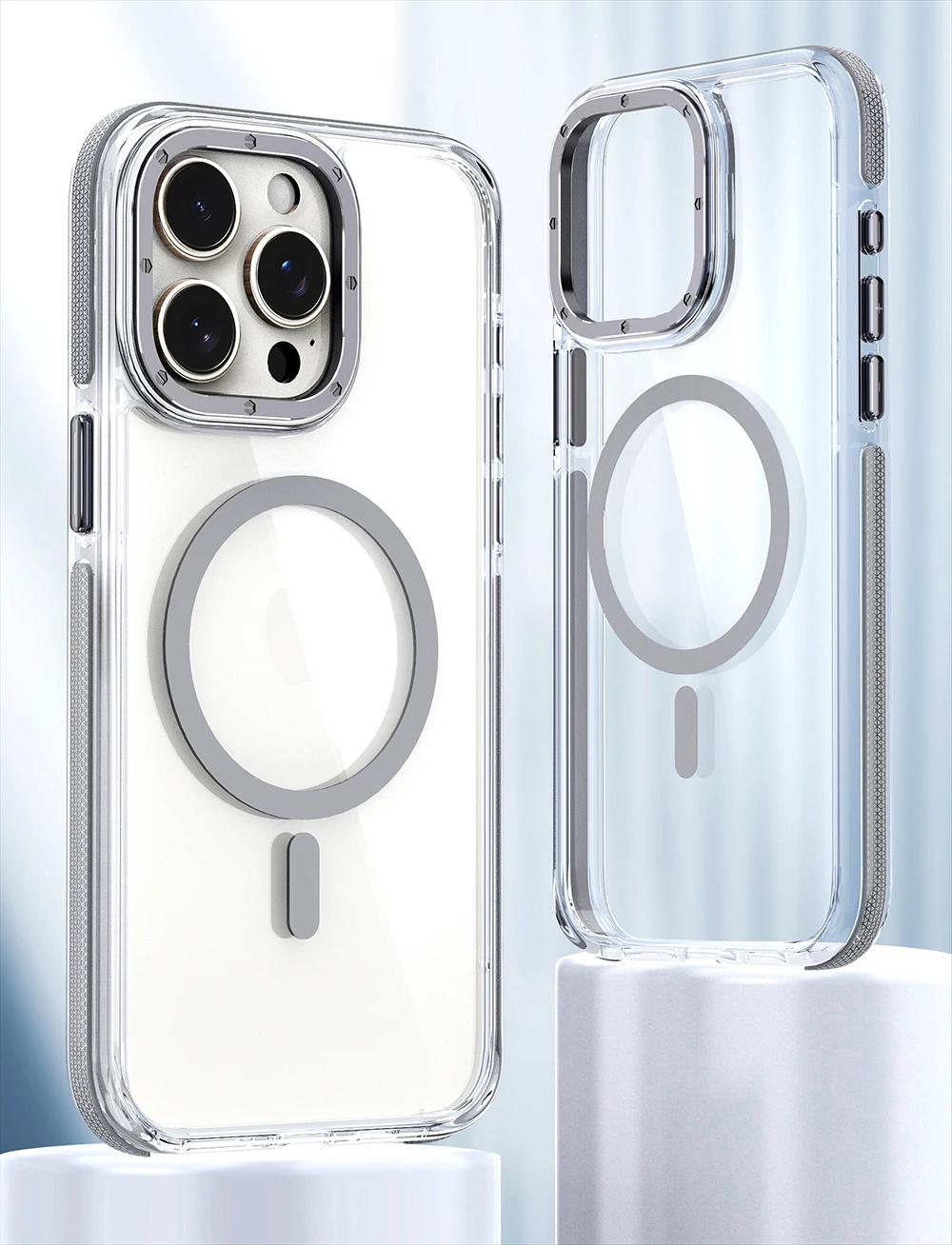 

Более прочный магнитный прозрачный чехол для iPhone 15 14 11 13 12 Pro Max, рамка для беспроводной зарядки, акриловый чехол, чехол для 15 ProMax for iPhone 15