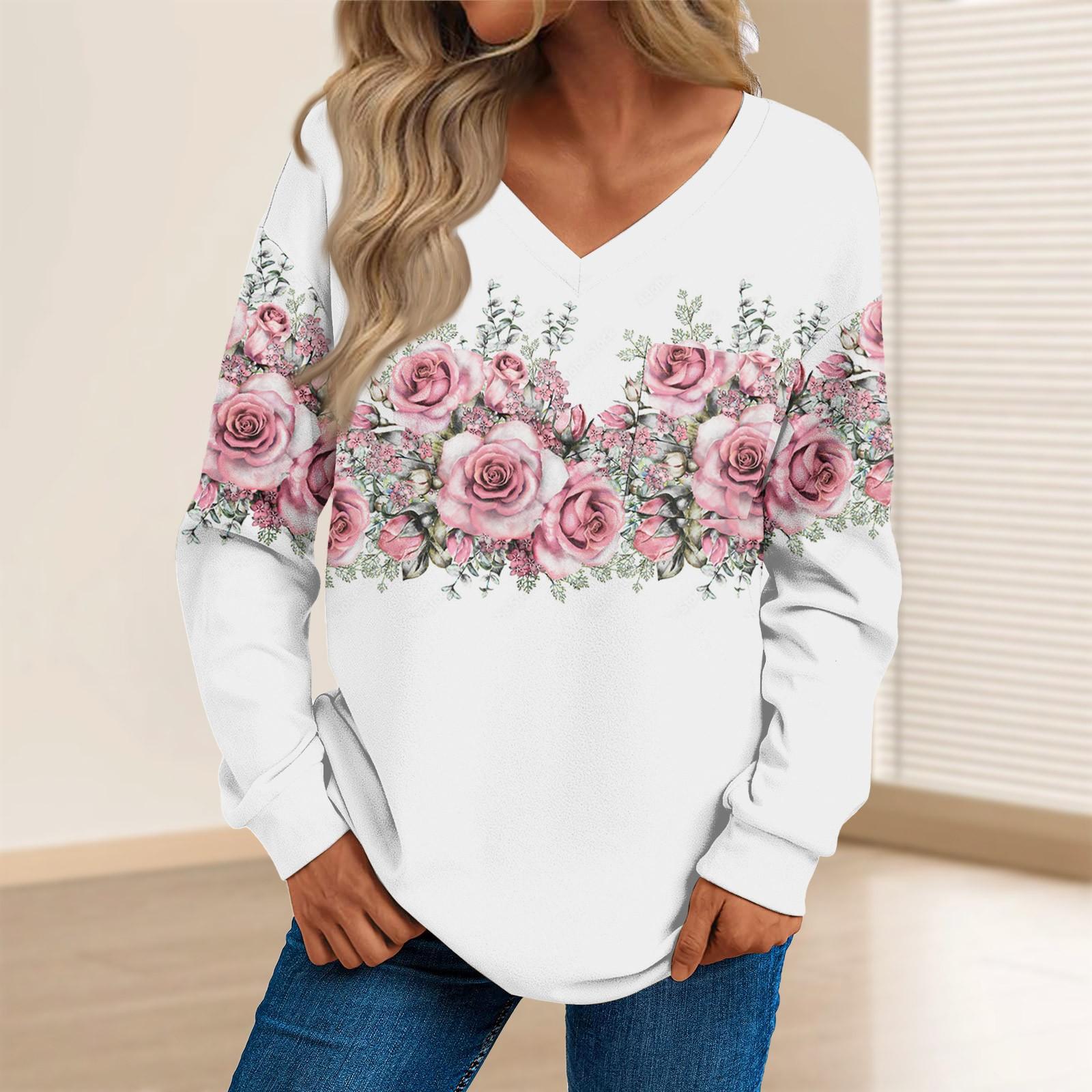 

Женская мода повседневный свитер с длинным рукавом и принтом V-образным вырезом XL белый