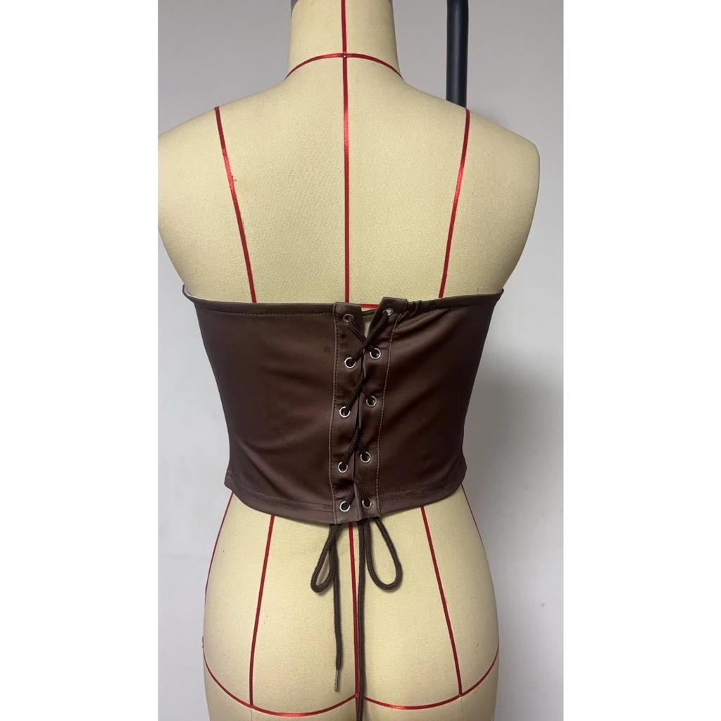 Summer Brown Digital Print Wrap Tie Back Cami Top for European American Women