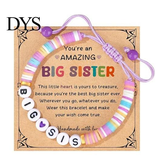 Adjustable Kids Bracelet Sister Friendship Beaded Bohemian Colorful Polymer Clay Beads Big Sis Gift for Women Friends Girls Daily Wear