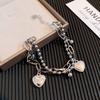 Ins Double-layers Korean Heart Tassel Bracelets For Women Stainless Steel Thick Chain Beaded Bangle Hiphop Bracelet Jewelry Gift