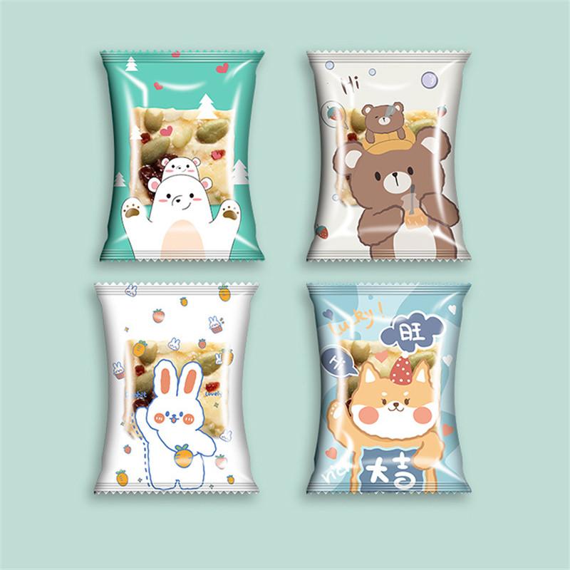 100Pcs Cute Cartoon Animal Plastic Biscuit Cookie Nougat Candy Food Machine Sealed Party Gift Packaging Bags
