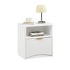 Grooved nightstand with open drawer and gold handles, space-saving, suitable for bedroom and living room, white