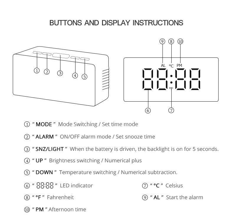 LED Modern Minimalist Digital Alarm Clock with Temperature Display and Creative Desktop Design