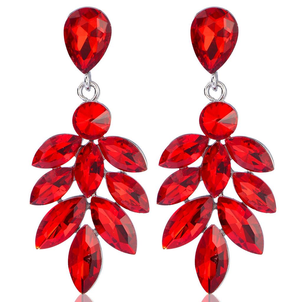Elegant Leaf Dangle Earrings With Water Dazzle Crystals For Women Wedding Jewelry