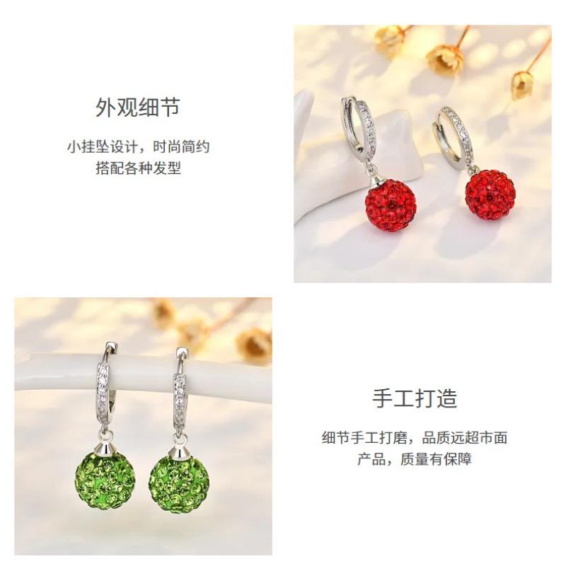 Women S925 Silver Needle Full Crystal Round Ball Ear Buckle Fashion Earrings Jewelry