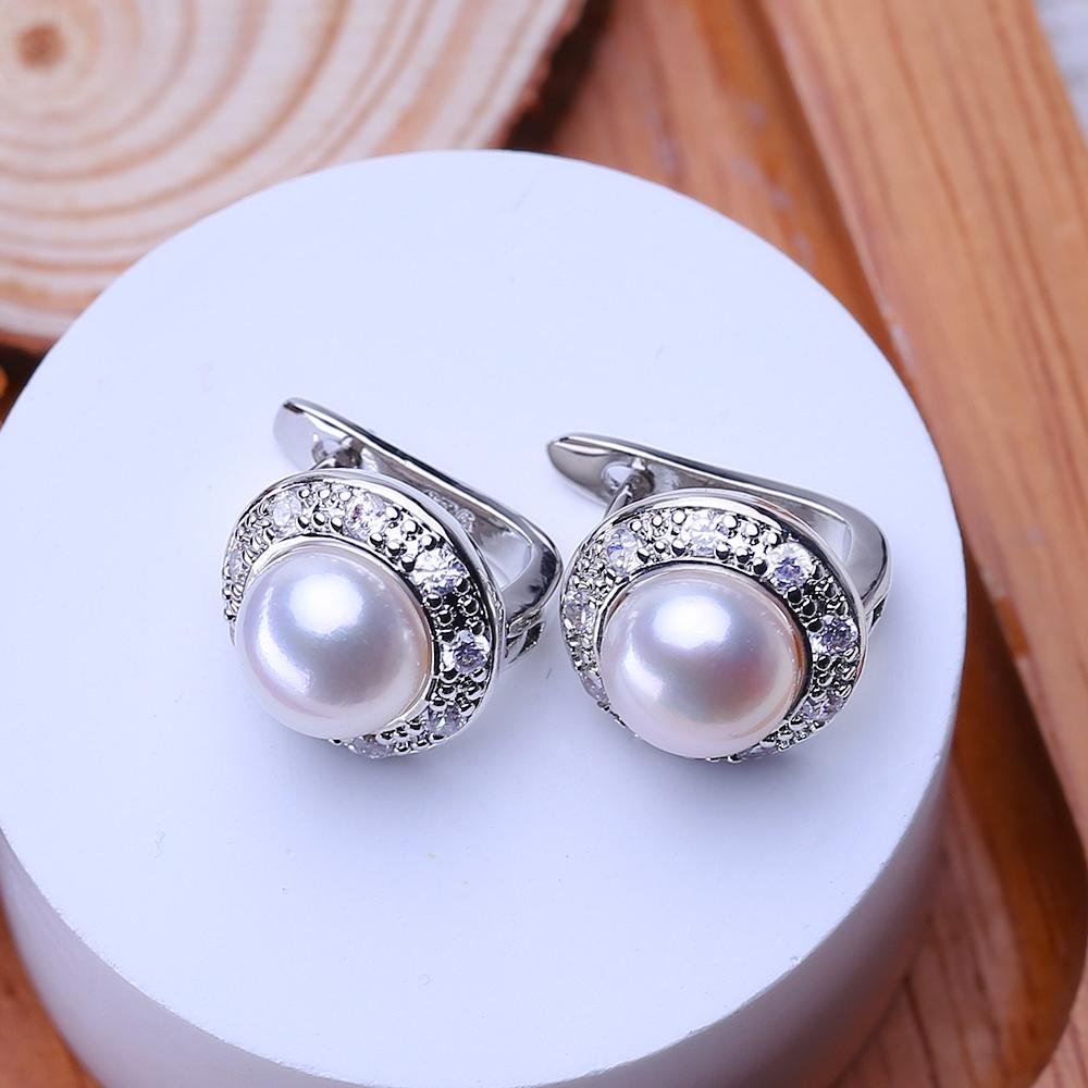LSOOYH 7-8mm Freshwater Pearl Earrings Silver Color Fashion Cubic Zirconia Clip On Earrings For Women Birthday Gifts