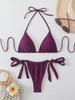 2026 Women's Solid Color Lace-up Halter Triangle Bikini Set - Sexy Swimsuit