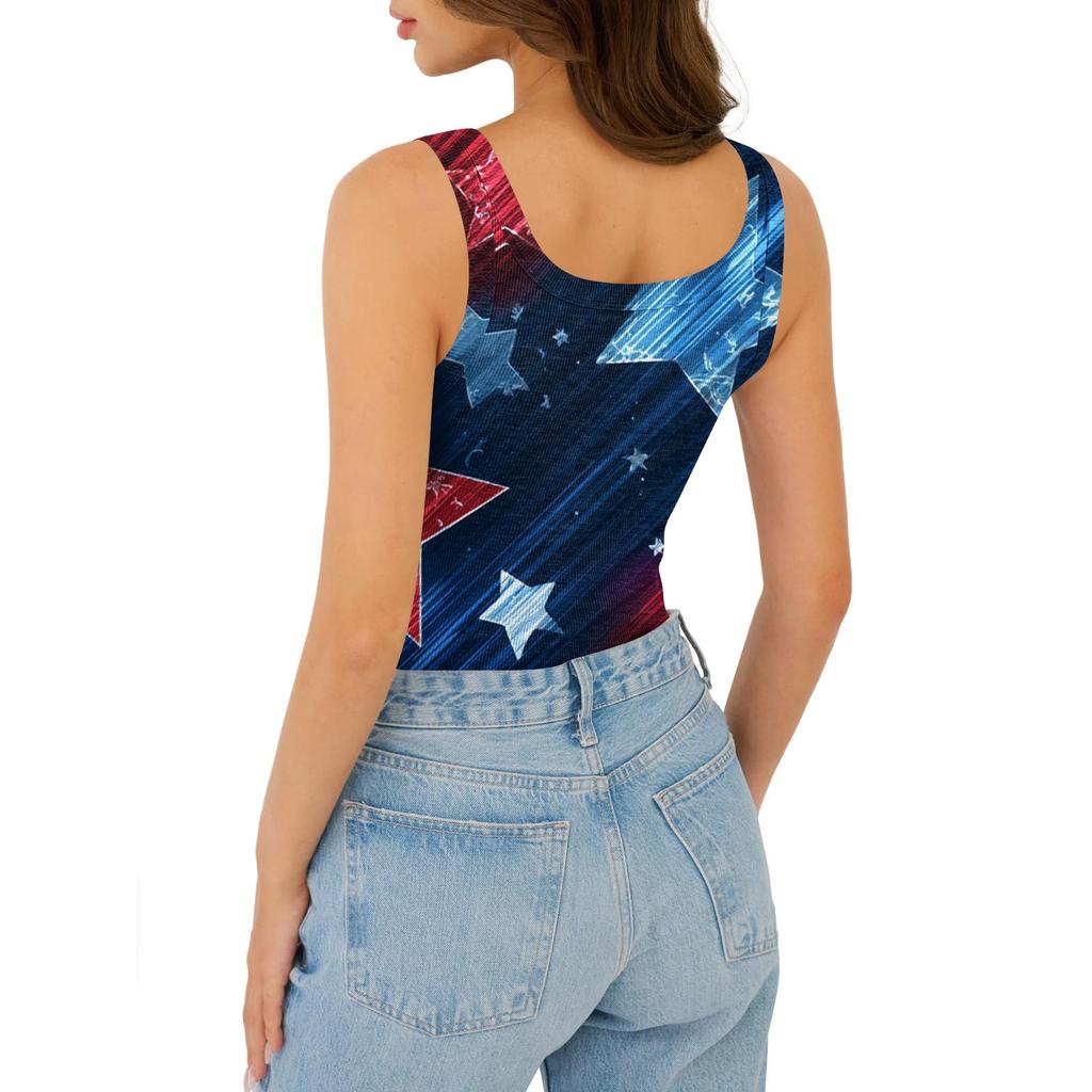 Women's Summer Fashionable Casual Independence Day Printed Round Neck Sleeveless Top Fitted Vest