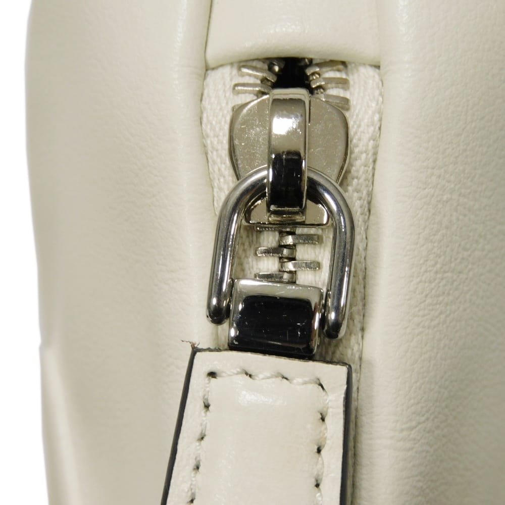 Used 11569 Triangle Leather Crossbody Bag 1BH190 2BYA F00099 7921 White RFID IC Chip Embossed Logo Bianco Unisex from