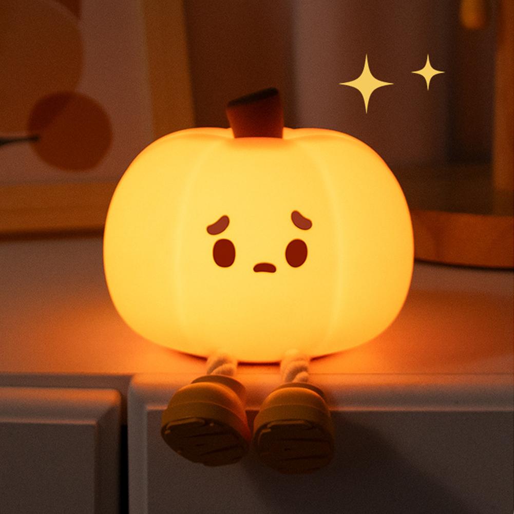 Cute Pumpkin Night Light, Dimmable Silicone Cartoon Pumpkin Lamp With Timer, Rechargeable Touch Nightlight For Nursery Bedroom
