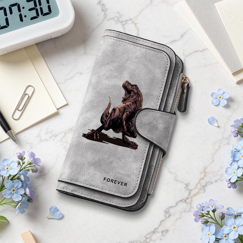 Vintage Dinosaur Pattern Forever Long Wallet Multi Card Holder Fashion Purse 