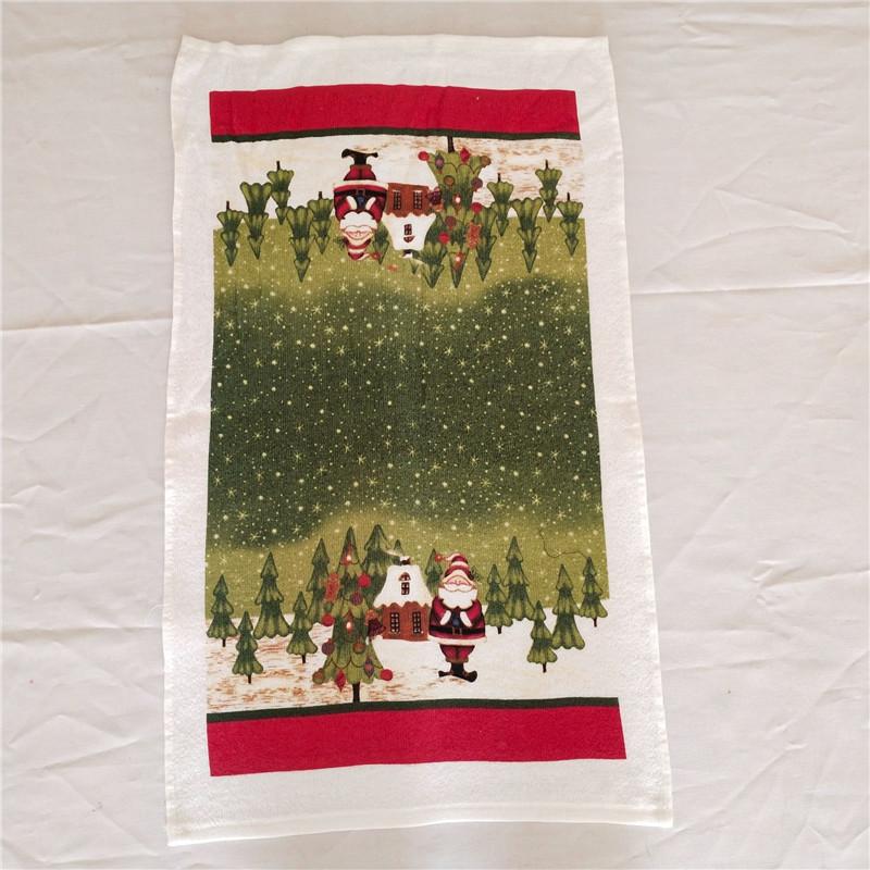 1Pc Christmas Series Printed Cotton Tea Towel Kitchen Dishcloth Cleaning Tool Xmas Party Decor Gift