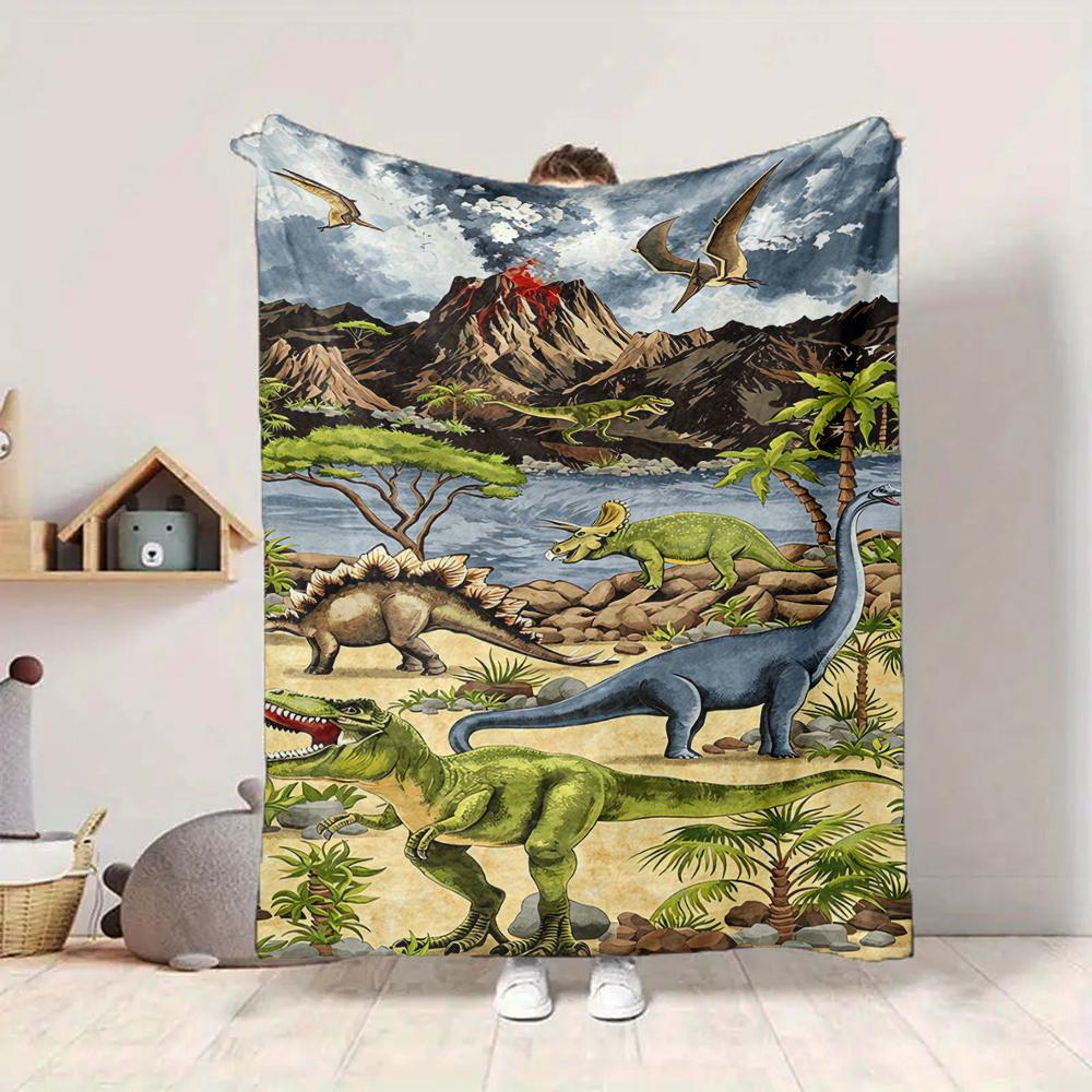 1Pc Dinosaur World Adventure Blanket Soft And Comfortable Casual Warm Camping Travel Christmas Halloween Xmas Gift M928347