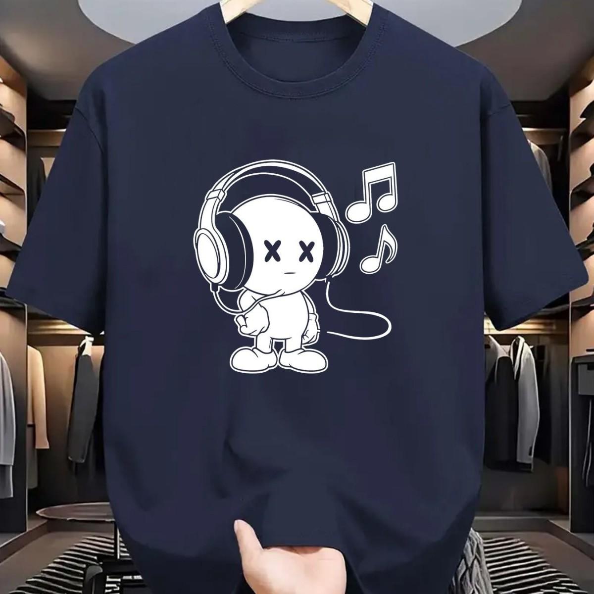 Hot selling new mens polyester comfortable cartoon character printed breathable round neck Tshirt summer outdoor casual top S