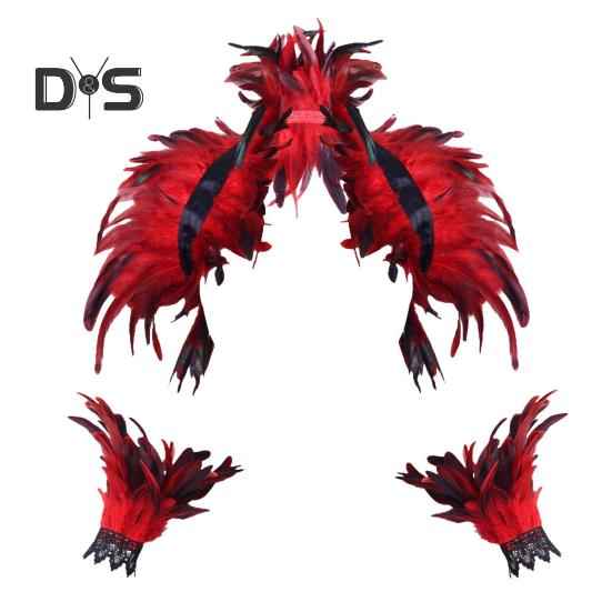 

1 комплект поддельный воротник с кольцом на запястье готический стиль перьевая шаль имитация перьев ажурное кружево унисекс модель сценическое шоу представление Хэллоуин косплей красный
