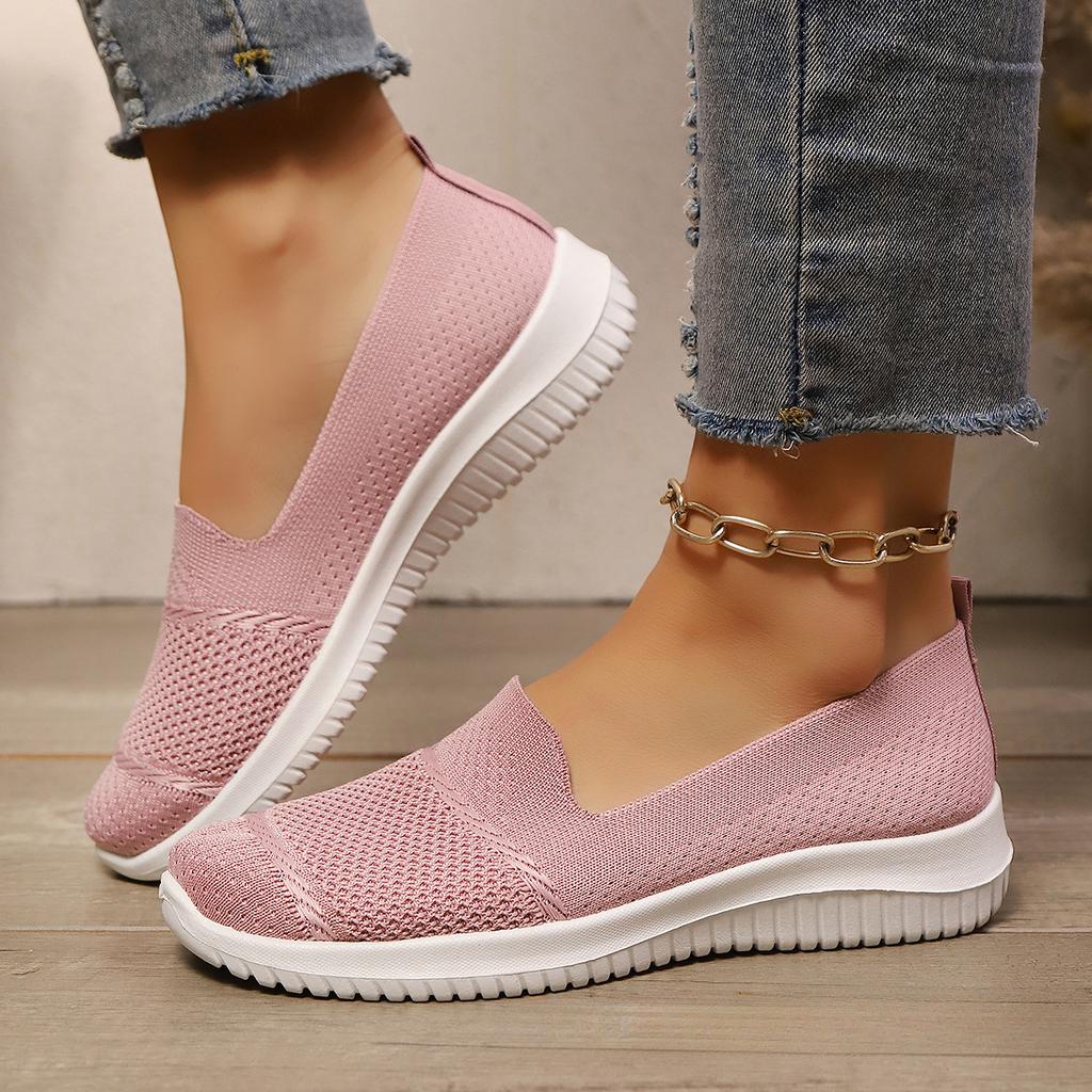 Zapatillas de deporte sin cordones de malla transpirable para mujer: zapatos planos cómodos de moda de verano 2025