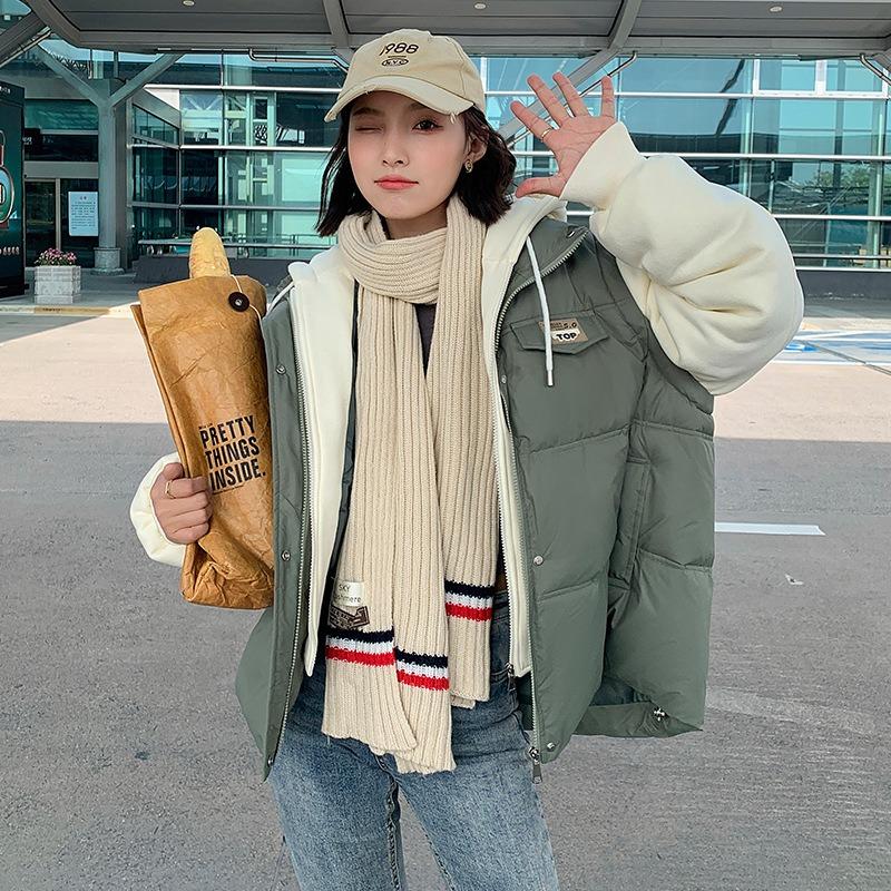 Fake two-piece cotton clothes women's short winter new niche design loose contrasting color cotton-padded clothes student jacket