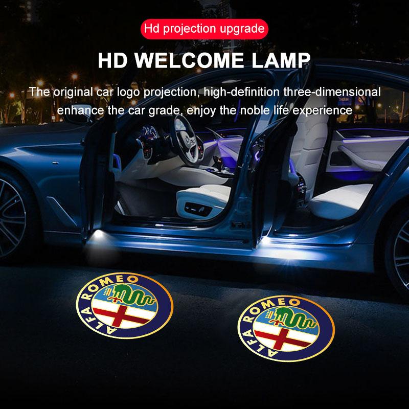 2 Stück Auto Tür Willkommensleuchten LED Projektorlampe Auto Zubehör für Alfa Romeo 159 147 156 166 Giulietta Giulia Mito Stelvio Brera Spider