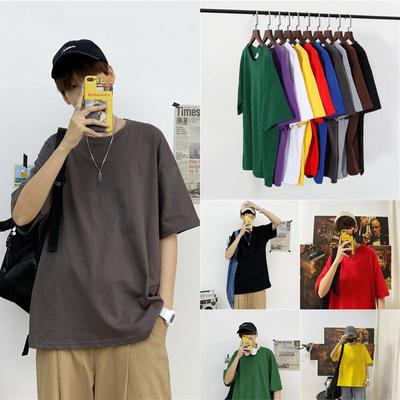 Summer Hong Kong Style Solid Color Short Sleeved T-shirt for Men, Loose and Simple Student Korean Half Sleeved Top for Fashionable Men's Clothing