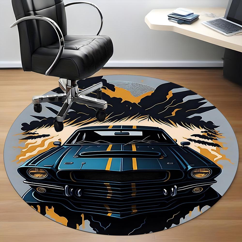 1pc Car Flames Office Round Area Rug, Under Office Chairs Bedroom Living Room Home Decor, Room Deco