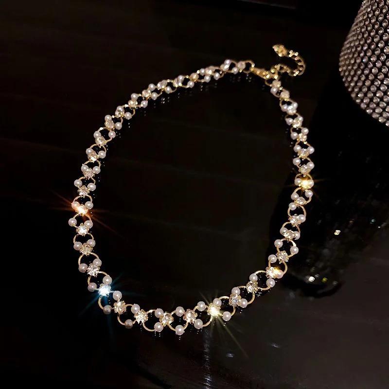 Japanese Korean Geometric Pearl Chain Unique Temperament Necklace Gift