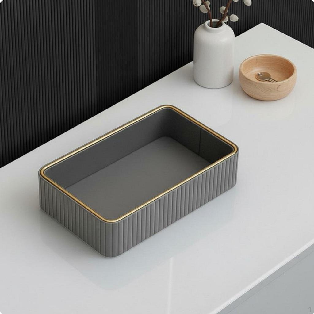 Trim Cosmetic Organizer Versatile Ribbed Valet Tray Light Luxury Style Rectangular Key Holder