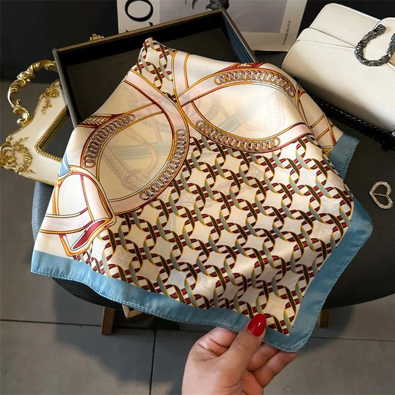 Mode Bedruckter Damen Schal Pashmina Seidenschal Quadratisches Tuch Dekoratives Stirnband Hals Luxus Design Bandana Foulard Schleife 70Cm