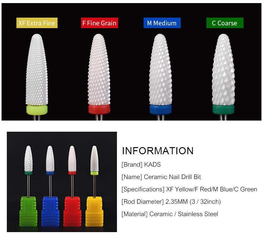 kads Ceramic Nail Drill Bits Grinding Head Milling Cutter Nail Bit Remover Nail Drill Bit Manicure Nails Drill Accessories