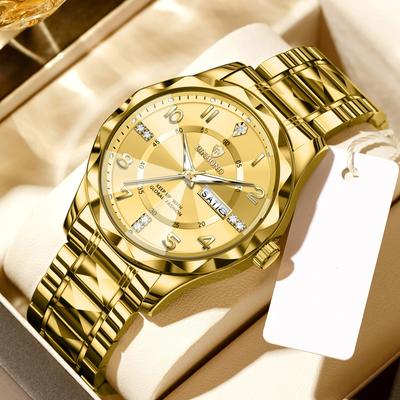 Men's Watch 30M Waterproof Calendar Date Function Rhinestone Stainless Steel Watchband Male Quartz Watch Gifts