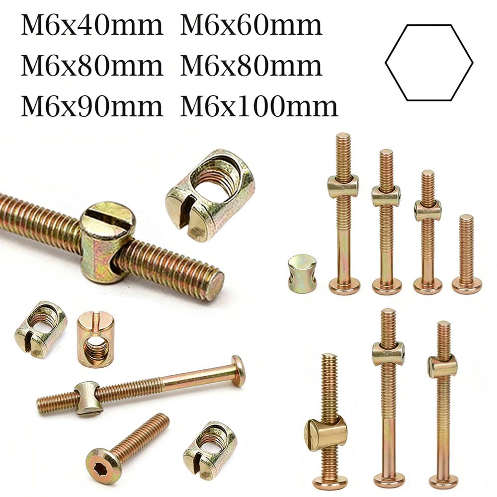 10 Pezzi Bulloni Esagonali con Testa a Cappuccio M6 X 40-100mm con Dadi a Cilindro Zincati Kit di Fissaggio per Mobili per Montaggio di Letti e Armadi