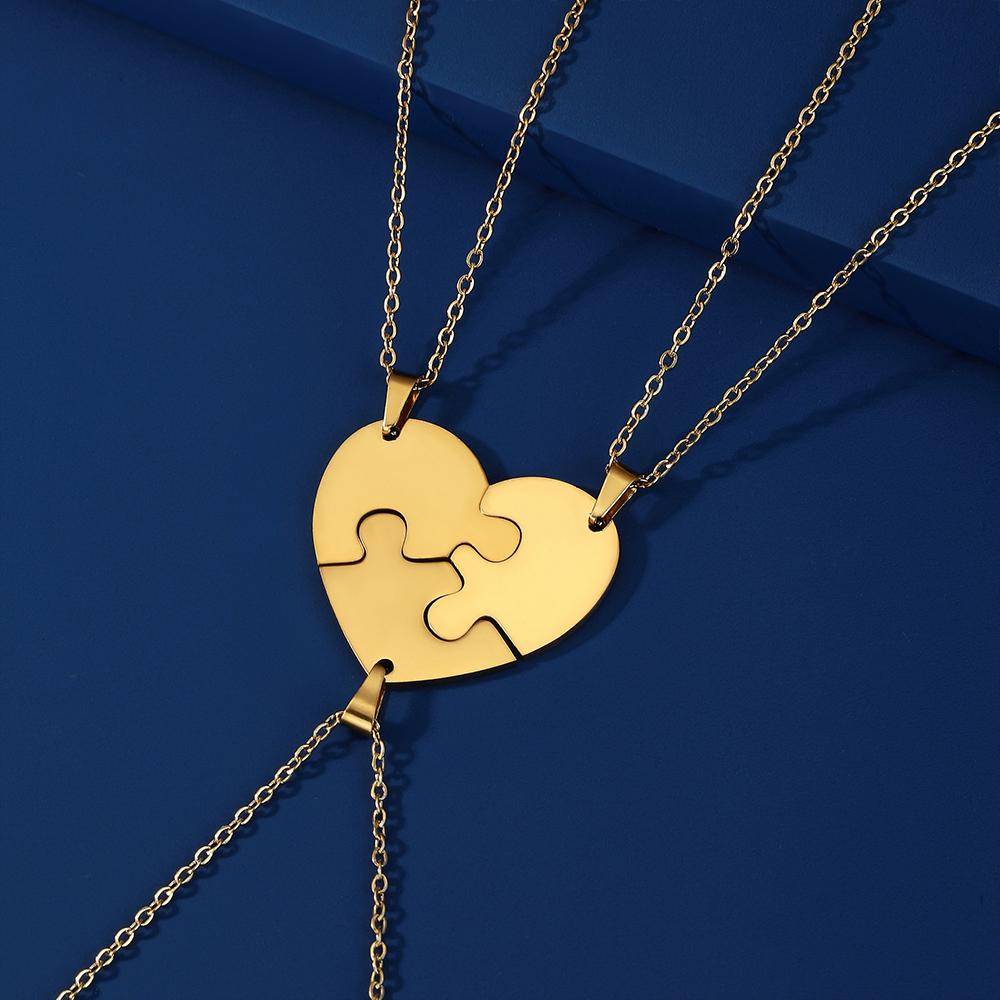 Lemegeton Customized Name Heart Puzzle Necklace 2-6Pcs Stainless Steel Jewelry Family Name Love Pendant Friendship New Year Gift
