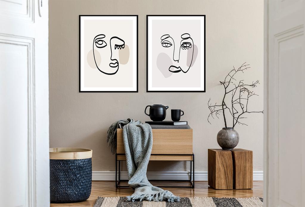 Obraz plakaty w ramie 53x73cm dyptyk komplet 2 obrazów lineart boho p2068